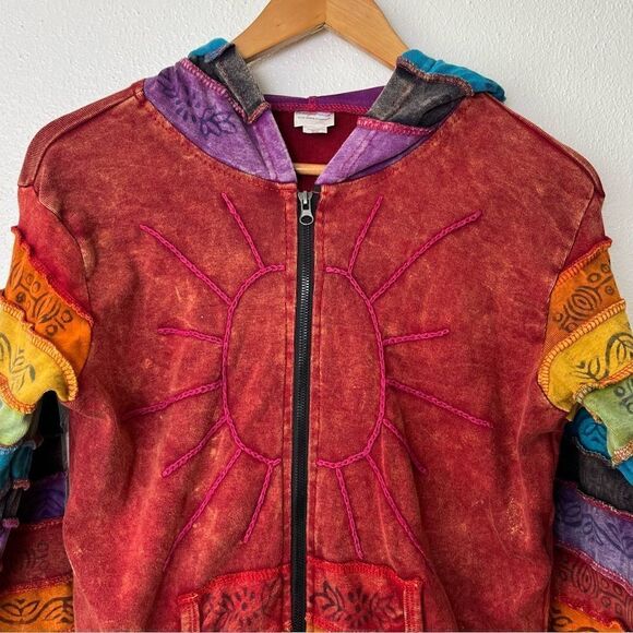 Greater Good Network Hoodie Full Zip Patchwork Nepal Hippie Boho Small Medium - Picture 2 of 9